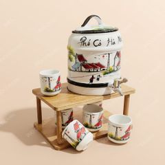 Bộ bình sứ đựng nước Phố Cổ Hà Nội vòi xả gốm sứ Bát Tràng