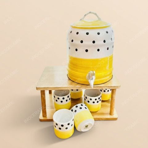 Bộ bình sứ đựng nước vòi xả Chấm Bi gốm sứ Bát Tràng cao cấp