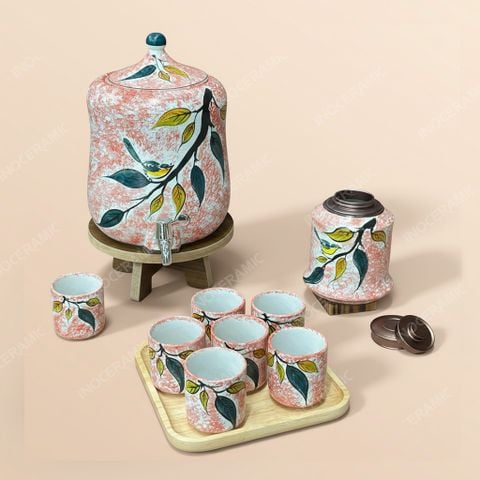 Bộ bình sứ đựng nước vòi xả Bát Tràng – Quà tặng in logo cao cấp