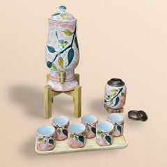 Bộ bình đựng nước gốm sứ Bát Tràng dáng bầu –In logo doanh nghiệp sắc nét