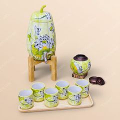 Bộ bình nước gốm sứ Bát Tràng dáng bí vẽ tay – Quà tặng in logo cao cấp