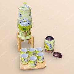 Bộ bình đựng nước gốm sứ Bát Tràng dáng bầu –In logo doanh nghiệp sắc nét
