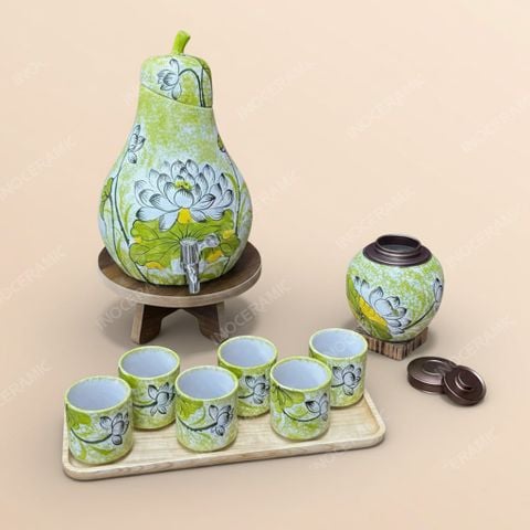 Bộ bình nước dáng quả lê gốm sứ Bát Tràng – Quà tặng in logo tiện dụng