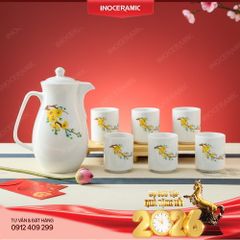 Bình nước gốm sứ Bát Tràng hoa Mai Vàng in logo quà Tết doanh nghiệp