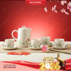 Bộ bình nước Indochine Sắc Xuân - Quà Tết gốm sứ Bát Tràng in logo