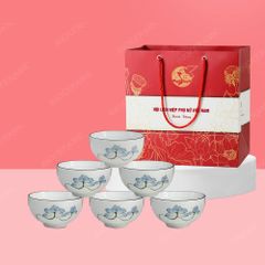 Quà tặng phụ nữ - Bộ 06 chén cơm men kem sen xanh in logo