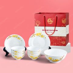 Quà tặng phụ nữ - Bộ bát đĩa đồ ăn 9 món hoa mai in logo