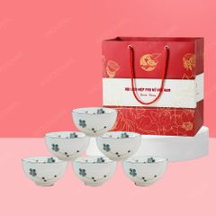 Quà tặng phụ nữ - Bộ 06 chén cơm men kem mai xanh in logo