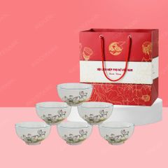 Quà tặng phụ nữ - Bộ 06 chén cơm men kem sen hồng in logo