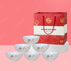 Quà tặng phụ nữ - Bộ 06 chén cơm sen vàng kẻ chỉ vàng in logo