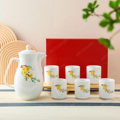 Bộ bình nước Hoa Mai– Quà tặng gốm sứ Bát Tràng in logo cao cấp