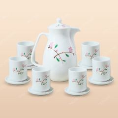 Bộ bình nước Hoa Đào vẽ tay – Quà tặng gốm sứ Bát Tràng in logo cao cấp