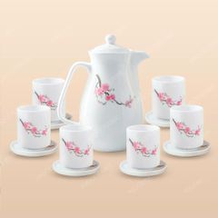Bộ bình sứ đựng nước Hoa Đào gốm sứ Bát Tràng in logo cao cấp
