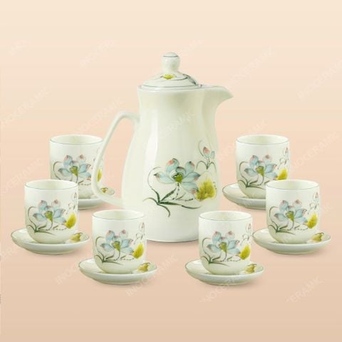 Bộ bình sứ đựng nước Hoa Sen Bát Tràng – Quà tặng in logo cao cấp