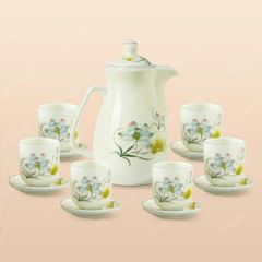 Bộ bình sứ đựng nước Hoa Sen Bát Tràng – Quà tặng in logo cao cấp