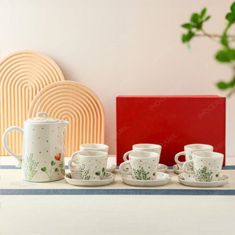 Bộ bình sứ Indochine Sắc Xuân Bát Tràng - Quà tặng Tết in logo