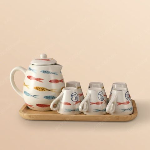 Bộ bình sứ Indochine Ngư Lộc vẽ tay | Gốm sứ Bát Tràng cao cấp