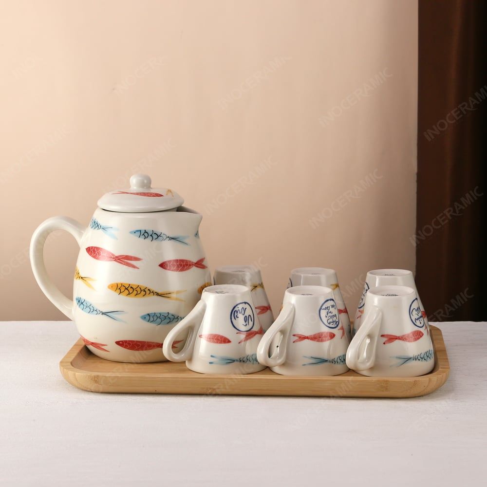 Bộ bình sứ Indochine Ngư Lộc vẽ tay | Gốm sứ Bát Tràng cao cấp