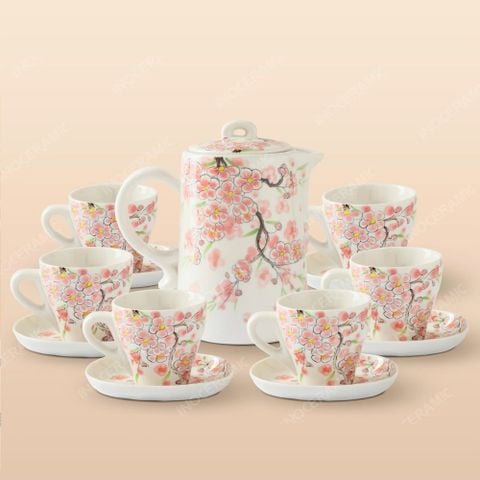 Bộ bình nước Indochine Đào Hồng gốm sứ Bát Tràng in logo