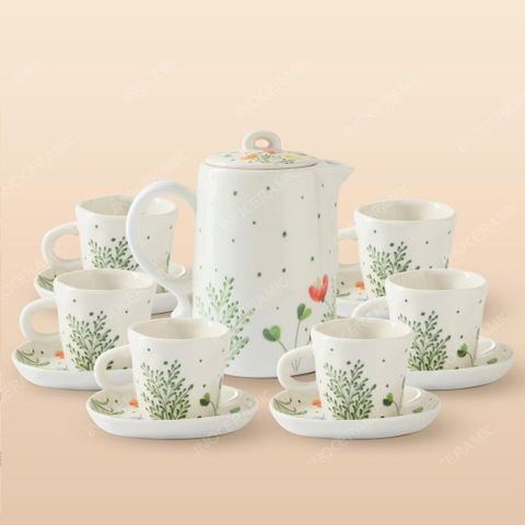 Bộ bình sứ Indochine Sắc Xuân Bát Tràng - Quà tặng Tết in logo