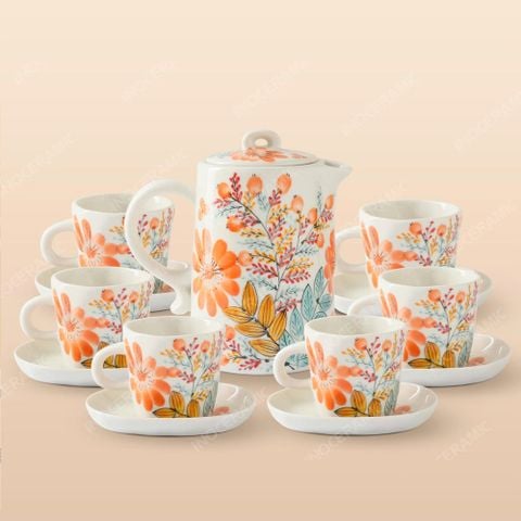 Bộ bình nước Indochine Hương Xuân – Xưởng sản xuất gốm sứ Bát Tràng in logo