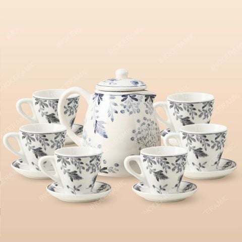 Bộ bình sứ Indochine Thanh Diệp Bát Tràng - Quà biếu Tết in logo