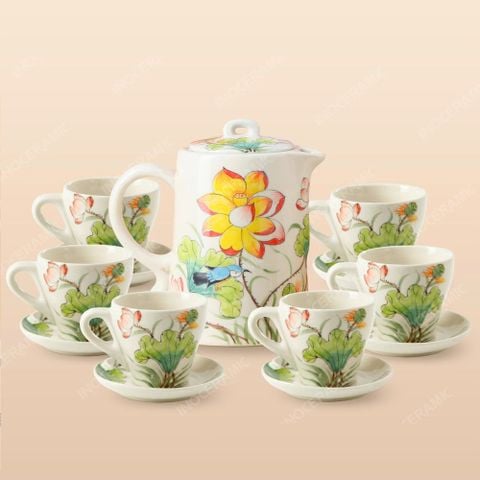 Bộ bình sứ đựng nước Indochine Liên Phúc gốm sứ Bát Tràng độc đáo