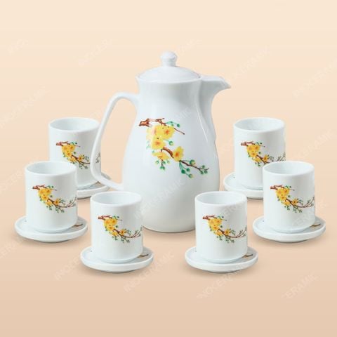Bộ bình nước Hoa Mai– Quà tặng gốm sứ Bát Tràng in logo cao cấp