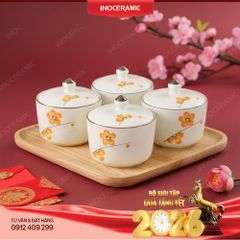 Bộ khay mứt Hoa Mai Bát Tràng – Quà Tết doanh nghiệp sang trọng