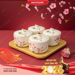 Bộ khay hũ mứt Hoa Sen Bát Tràng – Quà Tết cao cấp mang vẻ đẹp thuần Việt