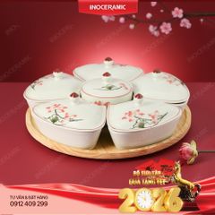 Bộ khay hũ mứt Hoa Sen Bát Tràng – Quà Tết cao cấp mang vẻ đẹp thuần Việt