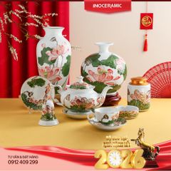 Bộ sưu tập Liên Hoa Tịnh Ngọc - Quà Tết gốm sứ Bát Tràng in logo sắc nét