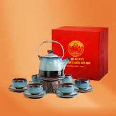 Quà tặng Đại hội đại biểu - Bộ ấm trà Kim Hoa men ngọc hoả biến