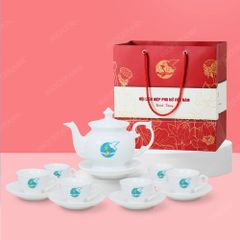 Quà tặng phụ nữ - Bộ ấm trà Đài các trắng in logo
