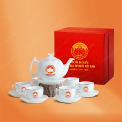 Quà tặng Đại hội đại biểu - Bộ ấm trà Bưởi cành kẻ chỉ vàng in logo