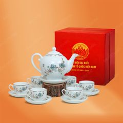 Quà tặng Đại hội đại biểu - Bộ ấm trà Camelia đào xanh kẻ chỉ vàng