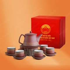 Quà tặng Đại hội Mặt trận - Bộ ấm trà Trống Đồng tử sa đỏ