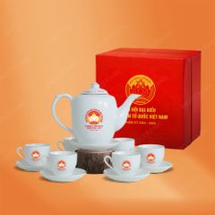 Quà tặng Đại hội đại biểu - Bộ ấm dáng trống kẻ chỉ vàng in logo