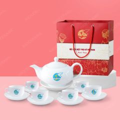 Quà tặng phụ nữ - Bộ ấm trà Minh Nguyệt trắng in logo
