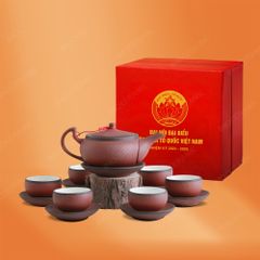 Bộ ấm trà Hồng Cầm tử sa đỏ quà tặng in logo Đại hội Mặt Trận