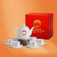 Quà tặng Đại hội đại biểu - Bộ ấm trà Phúc Tâm quai tim chỉ vàng in logo