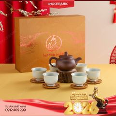 Bộ ấm chén trà Thổ Hoa chén men ngọc An Thổ Túc – Quà Tết cao cấp
