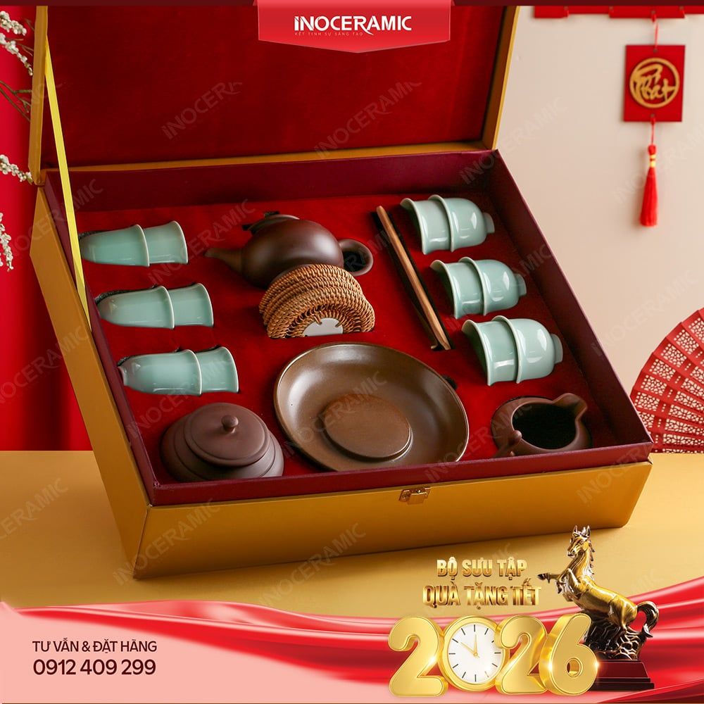 Bộ ấm Thổ Hoa chén men ngọc An Thổ Túc 25 món – Quà Tết cao cấp