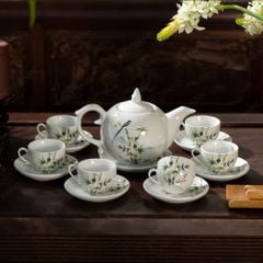 Bộ ấm chén nắp ngọn lửa Thanh Trúc Lam Điểu - Quà tặng in logo theo yêu cầu