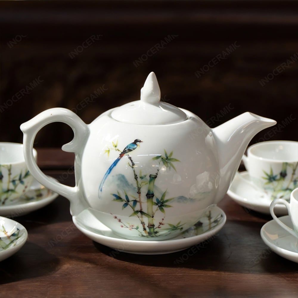 Bộ ấm chén nắp ngọn lửa Thanh Trúc Lam Điểu - Quà tặng in logo theo yêu cầu