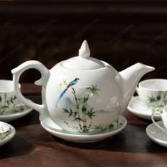 Bộ ấm chén nắp ngọn lửa Thanh Trúc Lam Điểu - Quà tặng in logo theo yêu cầu