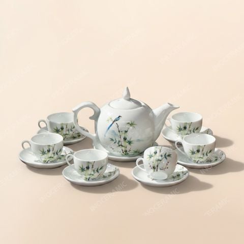 Bộ ấm chén nắp ngọn lửa Thanh Trúc Lam Điểu - Quà tặng in logo theo yêu cầu