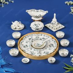 Bộ bát đĩa Hoa Mặt Trời, thờ cúng 35 món - Hoa sen đen vẽ tay