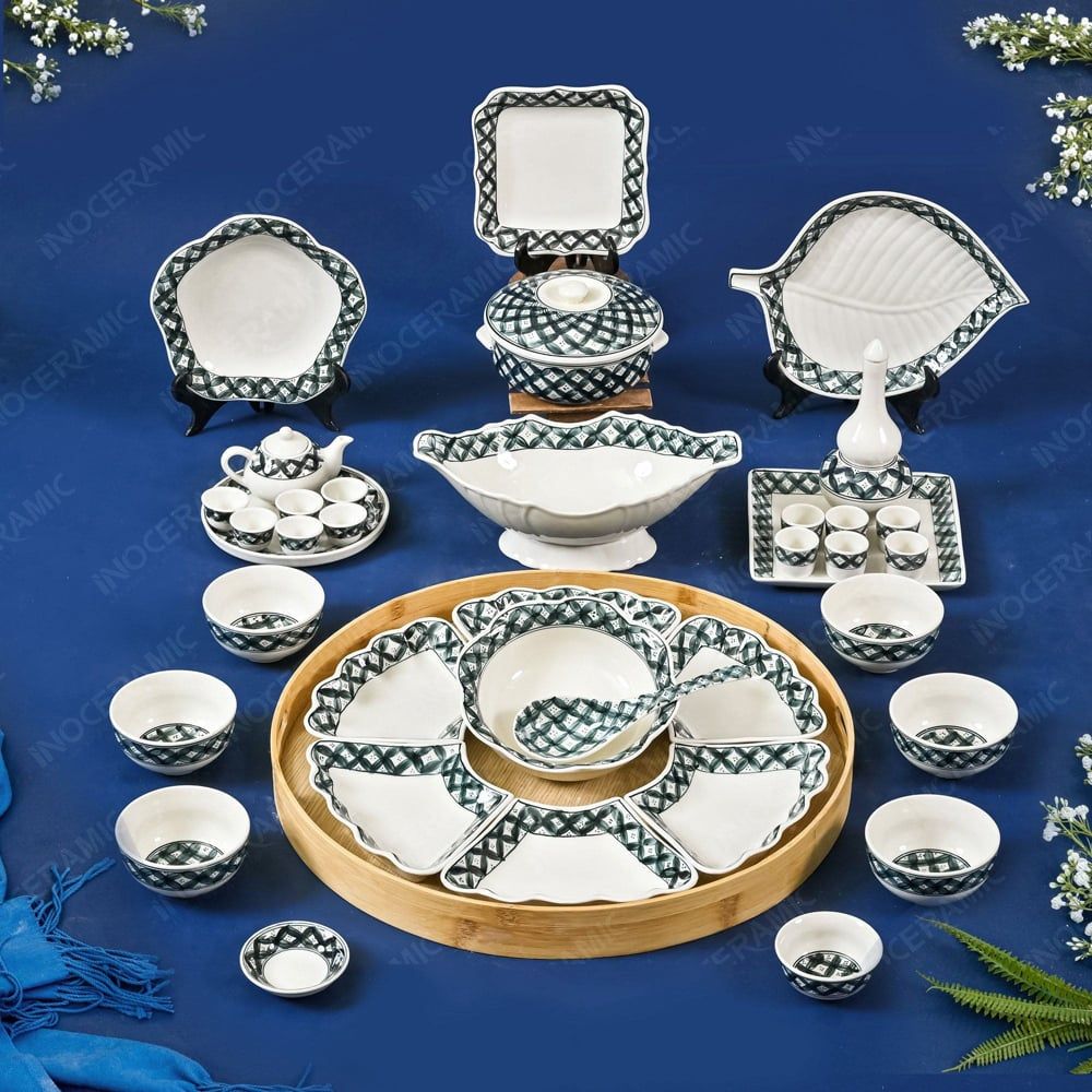 Bộ bát đĩa Hoa Mặt Trời, thờ cúng 38 món - Hoa chanh vẽ tay