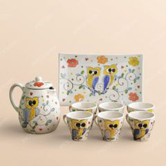 Bộ bình nước sứ dành cho văn phòng Indochine Chim Cú Mèo vẽ tay